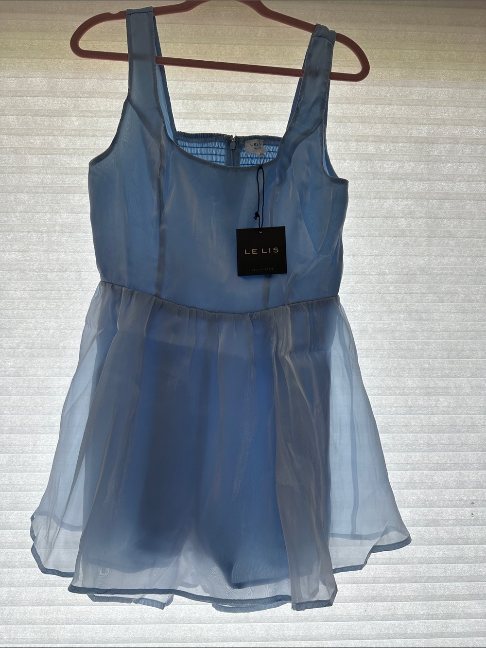 Le Lis Girls' Light Blue Sleeveless romperDress with Sheer Overlay